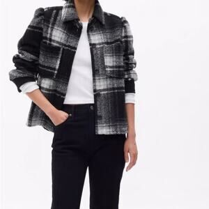 Gap Puff Sleeve Cropped Wool Blend Shirt Jacket Plaid size XL